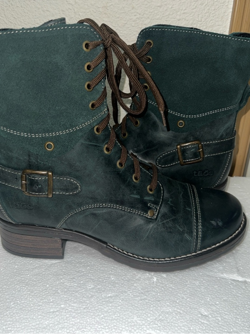 Taos Footwear Forest Green Suede & Leather Lace-Up Combat Boots